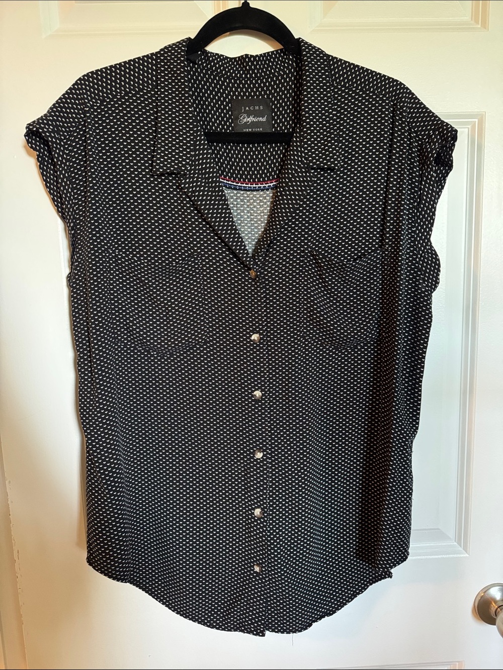 JACHS Girlfriend Black Dot Cap-Sleeve Button-Front Shirt